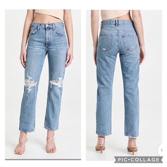 AGOLDE Mia mid rise relaxed loose fit distressed straight leg jeans 26 - Picture 1 of 12